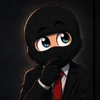 Foto de perfil de Nextor: personaje ilustrado con pasamontañas negro, traje y corbata roja, en pose pensativa.